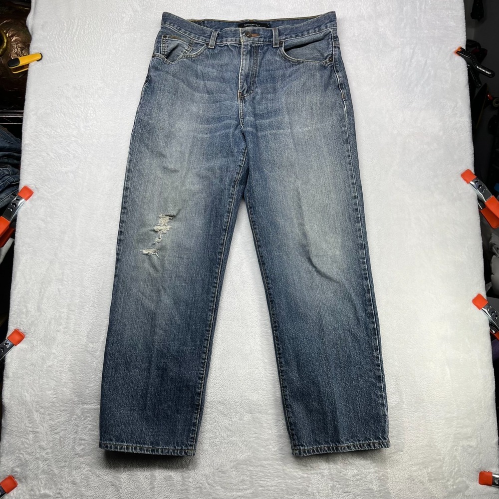 Calvin Klein Straight Jeans Men's Blue Denim Distressed Classic Zip Fly - 32X29